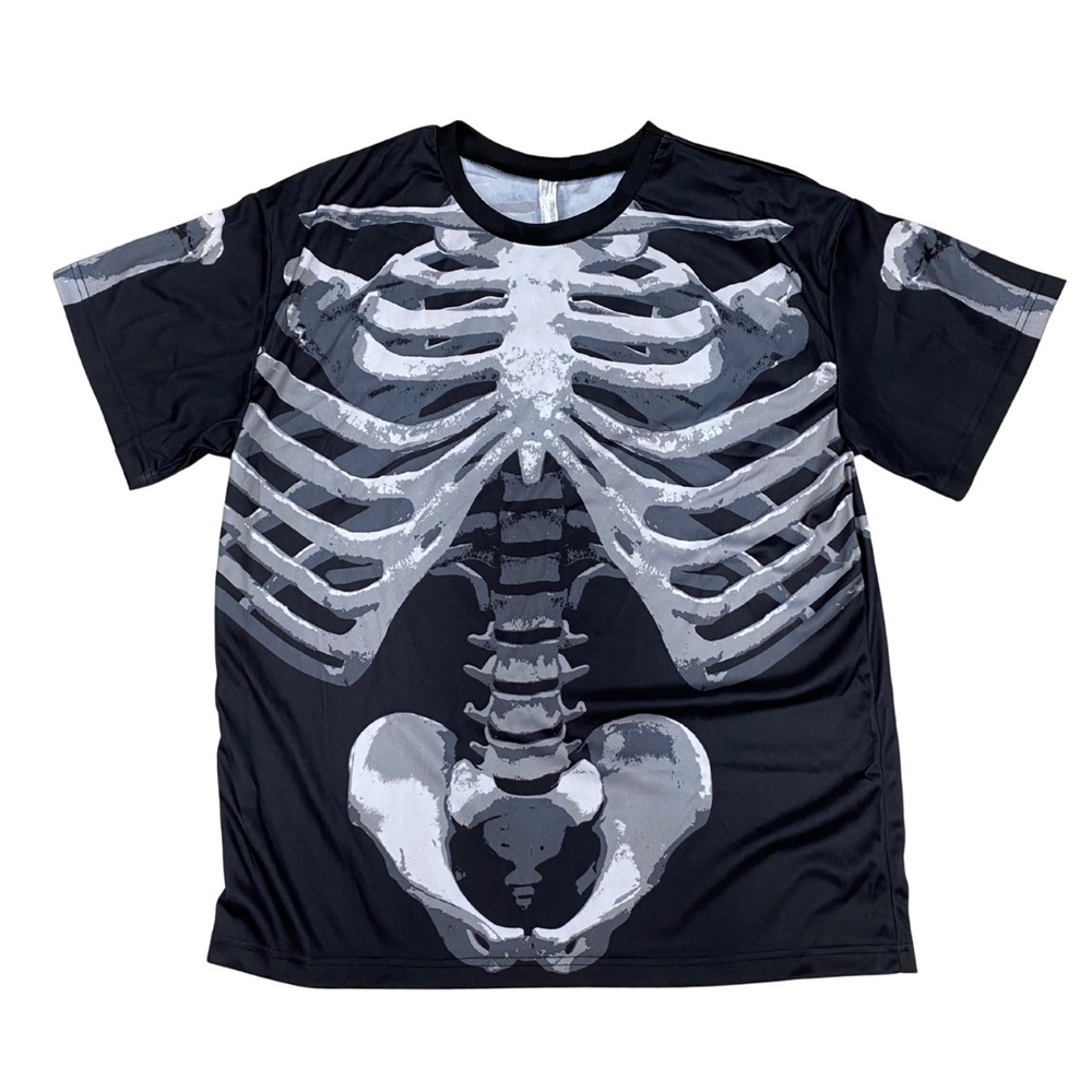 Skeleton Graphic Short Sleeve TShirt Black Gray White Halloween Costume Size XL